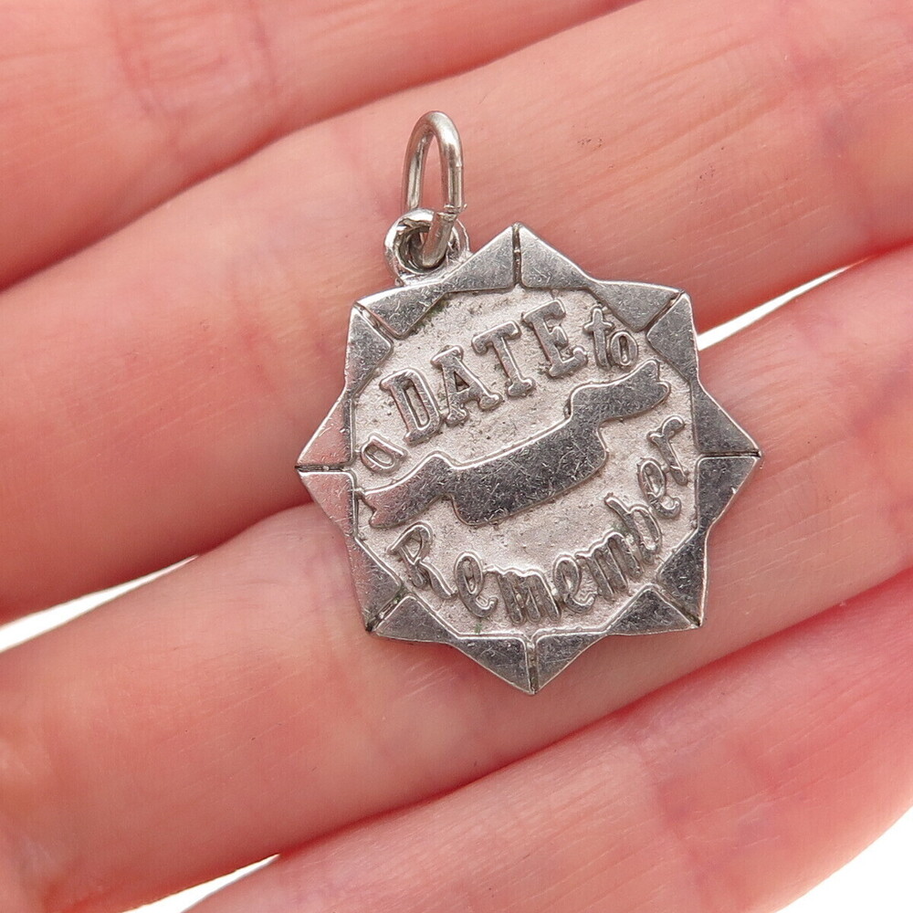 925 Sterling Silver Vintage A Date To Remember Oxidized Charm Pendant